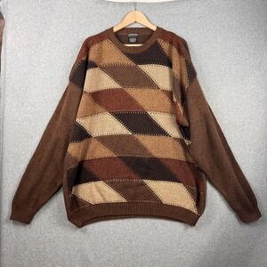St Johns Bay Sweater Mens 2XLT Brown Geometric Vintage Grandpacore Knit